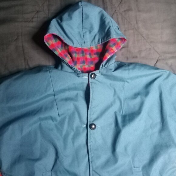 Vintage Pioneer Wear Reversible Sleeveless Poncho Jacket Hood Wool - Picture 8 of 8